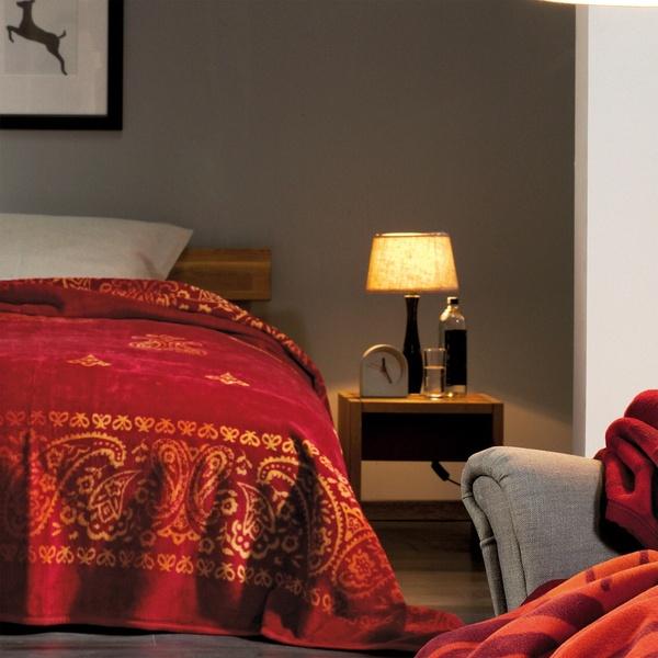 ibena Extra Large Oriental Vibrant Red Queen Size Bedspread Indore