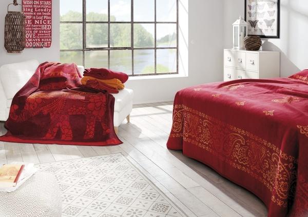 Ibena Glorious Red Oriental Throw Cotton Blanket With Elephant