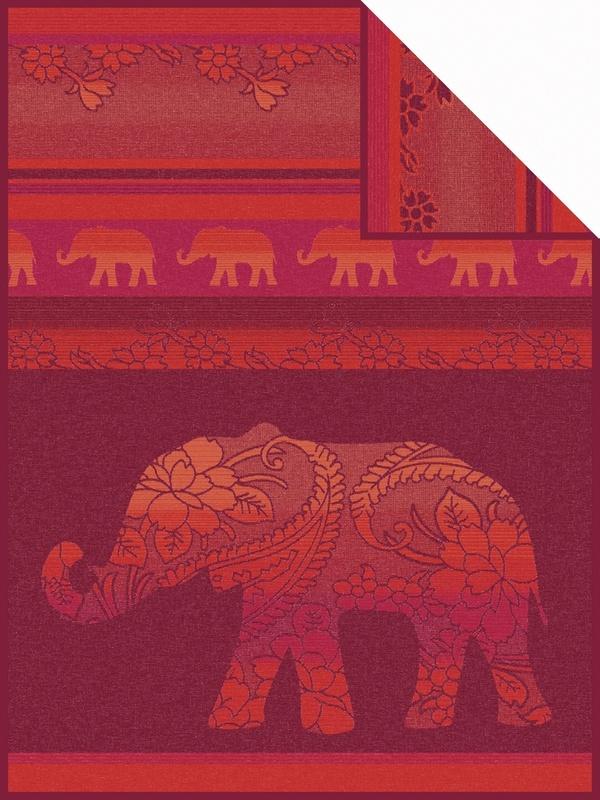 Ibena Glorious Red Oriental Throw Cotton Blanket With Elephant