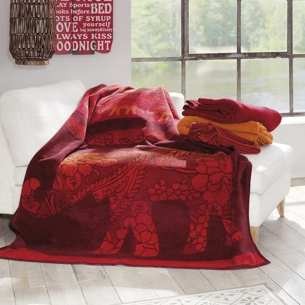 ibena Glorious Red Oriental Throw Cotton Blanket with Elephant