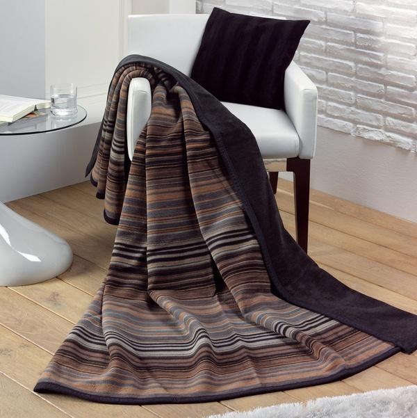 ibena Gorgeous Reversible Chocolate Colored Striped Throw Blanket