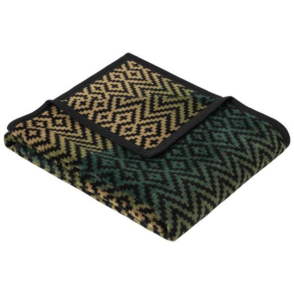 Ibena Green And Khaki Mosaic Pattern Velour Throw Blanket Granby