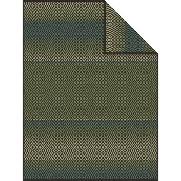 Ibena Green And Khaki Mosaic Pattern Velour Throw Blanket Granby