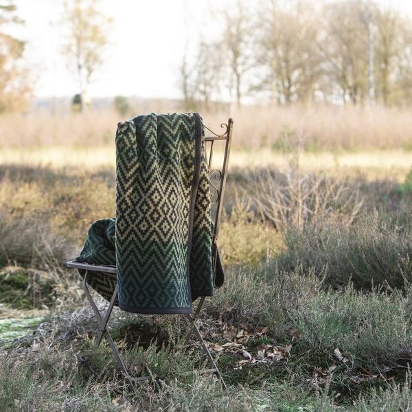 ibena Green and Khaki Mosaic Pattern Velour Throw Blanket Granby