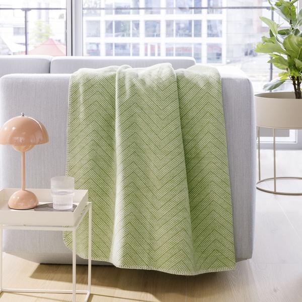 Ibena Green Cevron Pattern Contemporary Cotton Blend Throw Blanket