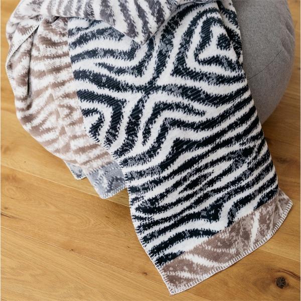 Ibena Grey Beige Animal Print Twist Cotton Blend Throw Blanket