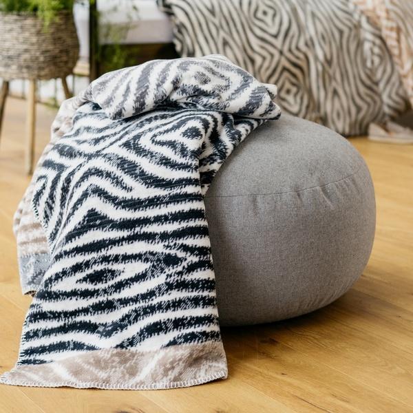 ibena Grey Beige Animal Print Twist Cotton Blend Throw Blanket