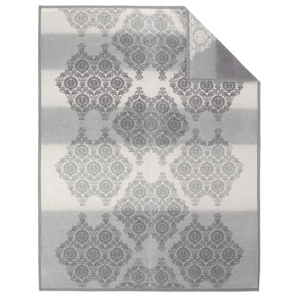 Ibena Grey Ivory Damask Pattern Cotton Blend Throw Blanket