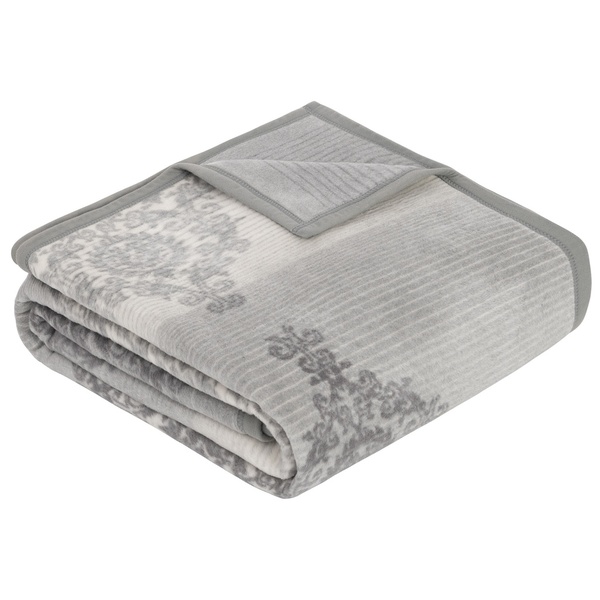 Ibena Grey Ivory Damask Pattern Cotton Blend Throw Blanket