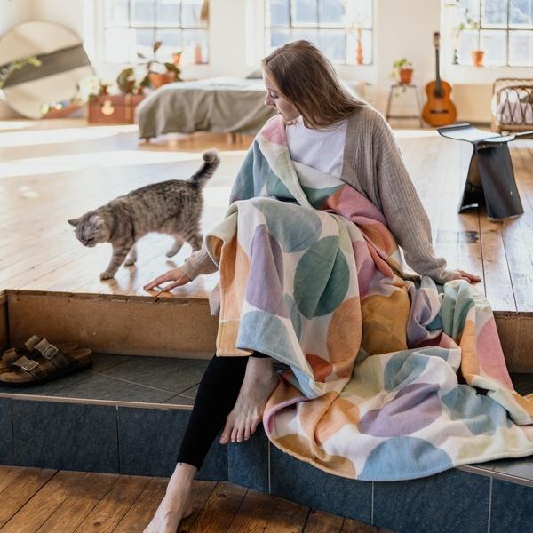 Ibena Happy And Colorful Pure Organic Cotton Candy Throw Blanket