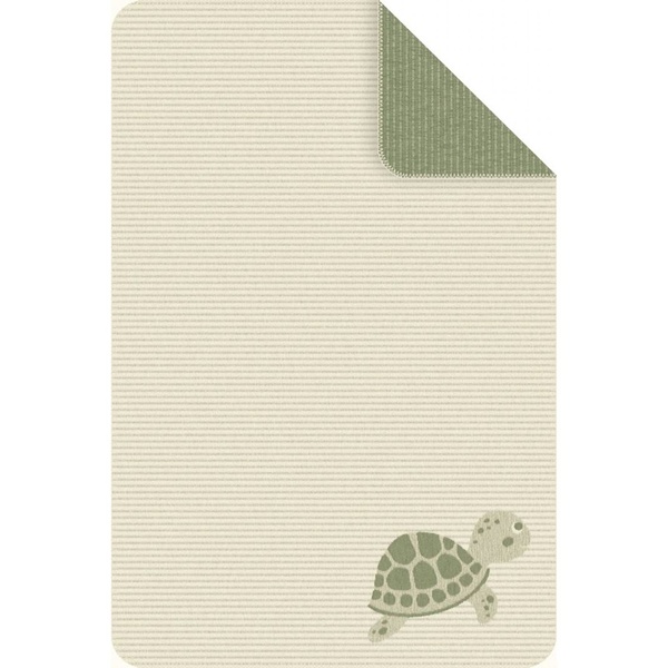 Ibena Happy Green Stripe Kids Soft Cotton Blend Blanket With Turtle