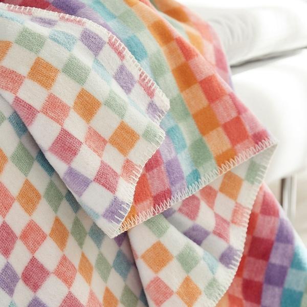 Ibena Happy Rainbow Checkered Cotton Blend Throw Blanket