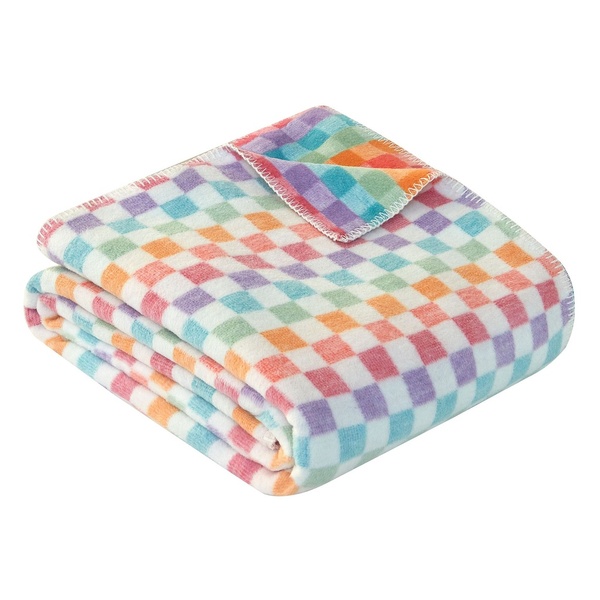 Ibena Happy Rainbow Checkered Cotton Blend Throw Blanket