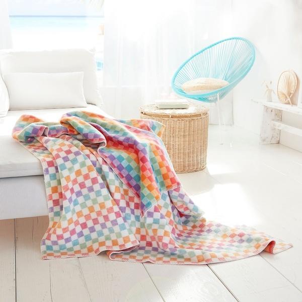 ibena Happy Rainbow Checkered Cotton Blend Throw Blanket