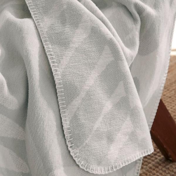 Ibena Grey Fern Leaves 100% Cotton Throw Blanket