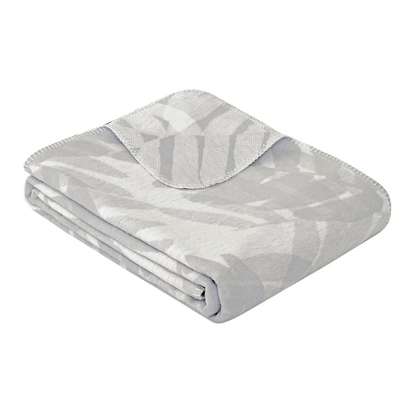 Ibena Grey Fern Leaves 100% Cotton Throw Blanket