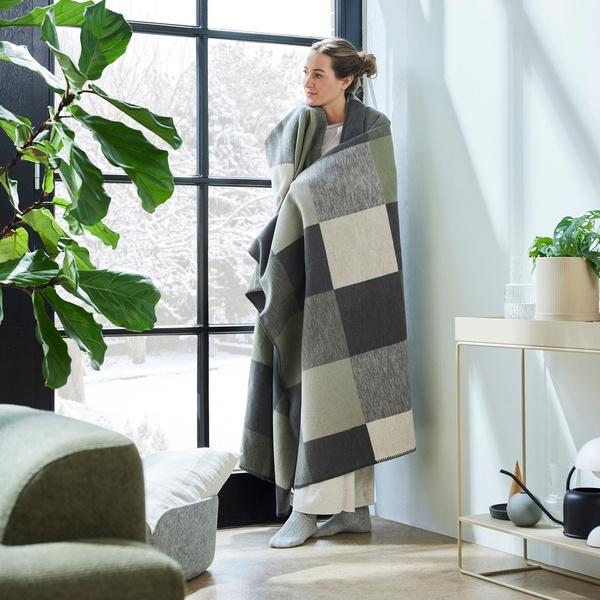 Ibena IBENA - The 'Hamilton' Blanket - Organic Cotton Grey / Green Plaid