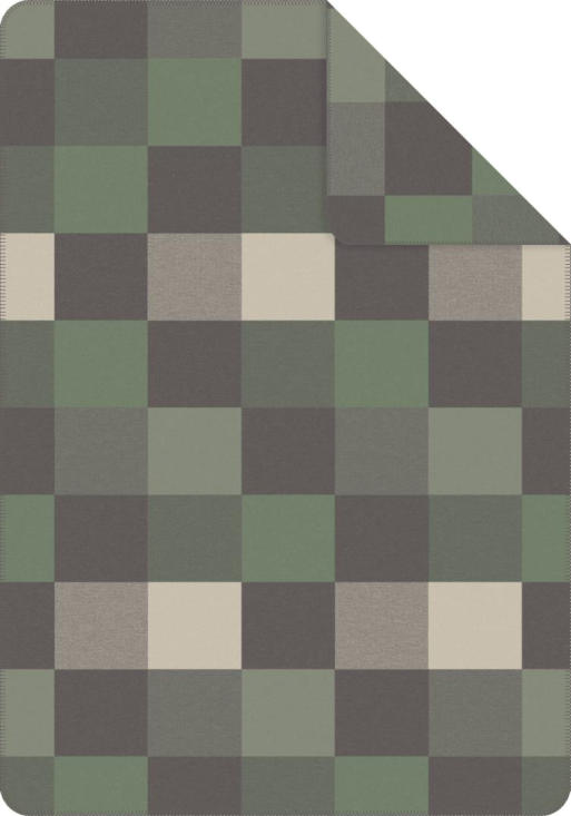 Ibena IBENA - The 'Hamilton' Blanket - Organic Cotton Grey / Green Plaid