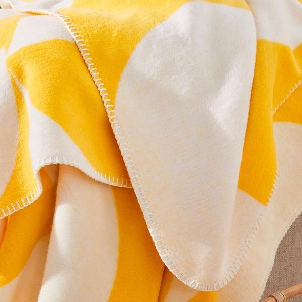Ibena Lemon Yellow Geometric Retro Vibe Cotton Blend Throw Blanket