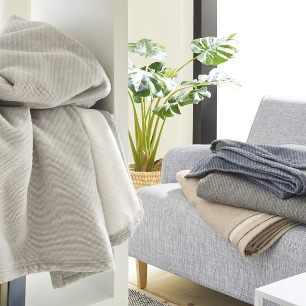 ibena Luxury Reversible Tencel Cotton Herringbone Throw Blanket