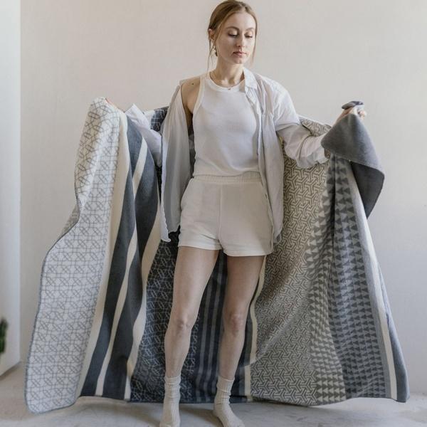 ibena Modern Fair Isle Patterned Grey / Ivory Throw Blanket