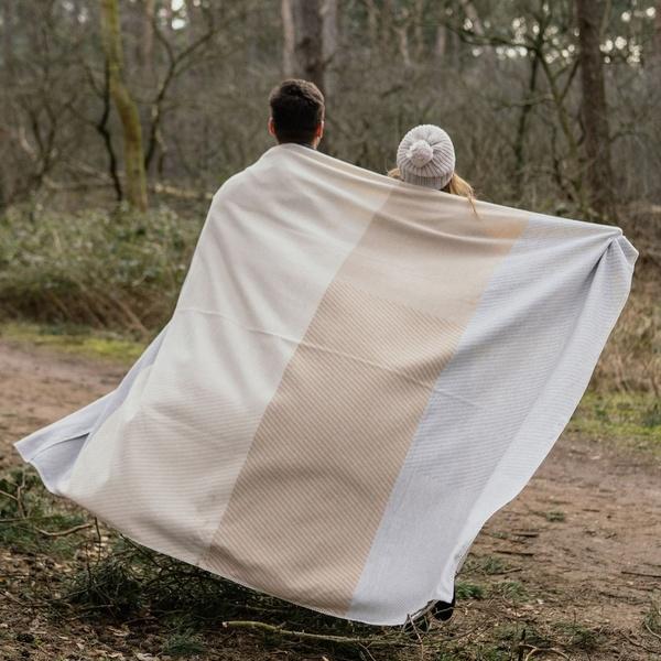 ibena Natural Fine Striped Color Block Reversible Throw Blanket