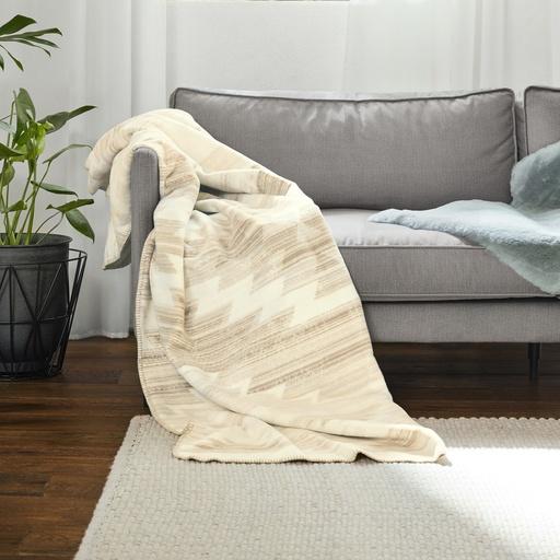ibena Neutral Beige Ivory Southwestern Cotton Blend Throw Blanket