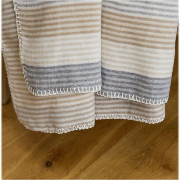Ibena Neutral Grey / Beige Striped Cotton Blend Throw Blanket