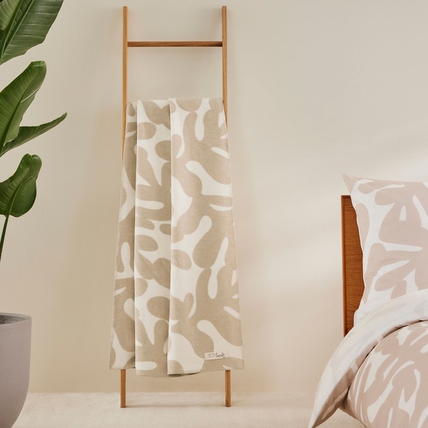 ibena Neutral Ocean Sea Weed Plant Cotton Blend Throw Blanket