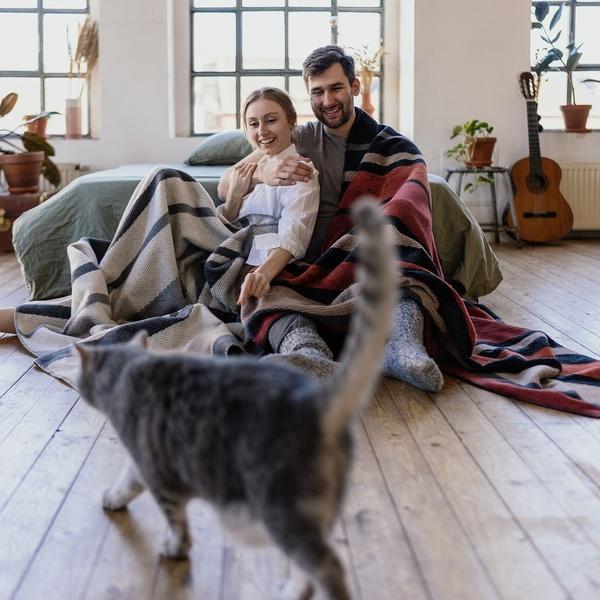 Ibena Neutral/Vibrant Cotton Blend Stripe Pattern Multi Color Throw