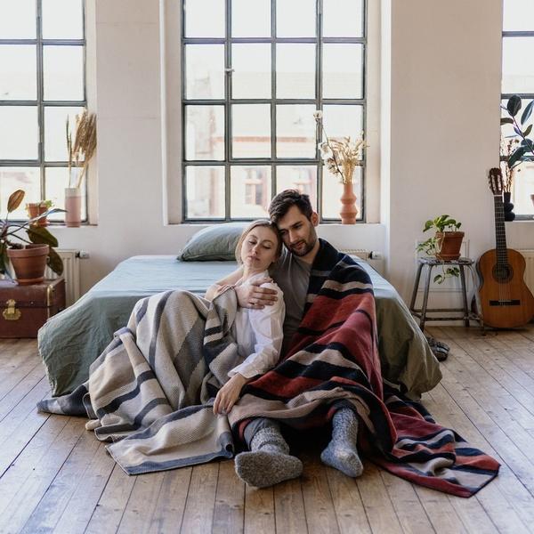 ibena Neutral/Vibrant Cotton Blend Stripe Pattern Multi Color Throw