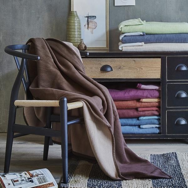 Ibena Pure Organic Cotton Reversible Solid Color Throw Blanket