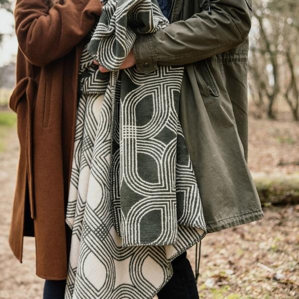 Ibena Reversible Contemporary Olive Cotton Blend Throw Blanket