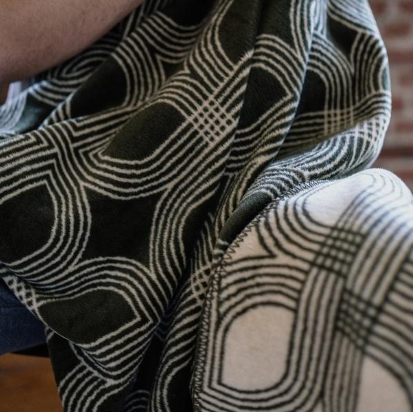 Ibena Reversible Contemporary Olive Cotton Blend Throw Blanket