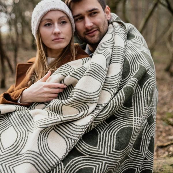 ibena Reversible Contemporary Olive Cotton Blend Throw Blanket