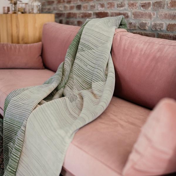 Ibena Reversible Modern Sage Argyle Front Solid Ivory Back Throw