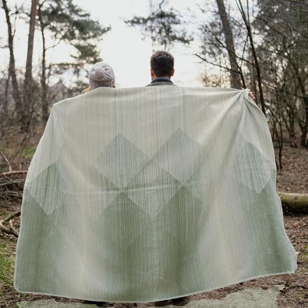 ibena Reversible Modern Sage Argyle Front Solid Ivory Back Throw