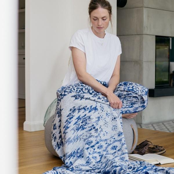 Ibena Royal Blue Southwestern Cotton Blend Throw Blanket