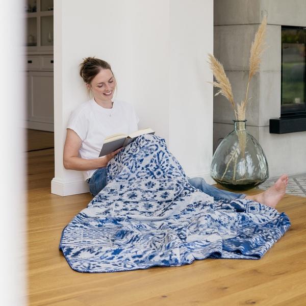 ibena Royal Blue Southwestern Cotton Blend Throw Blanket