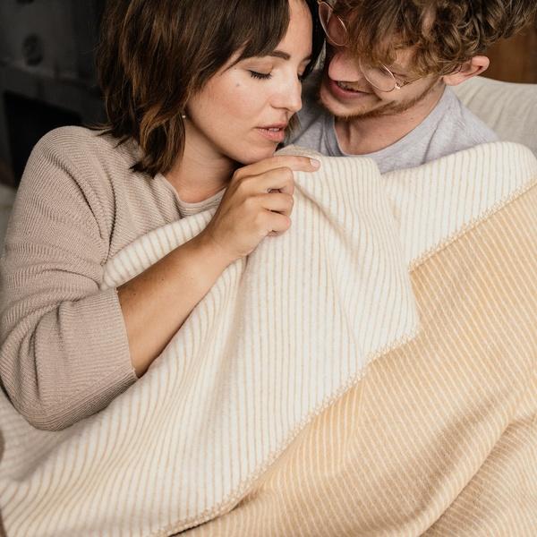 ibena Soft Fine Diagonal Striped Cotton Blend Throw in Six Colors