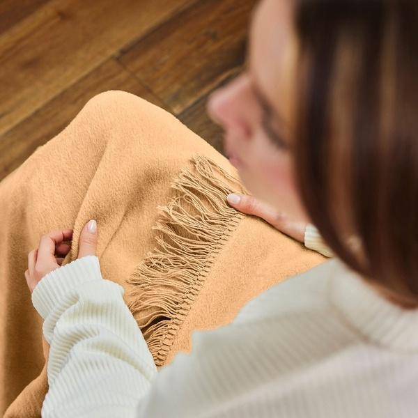 Ibena Solid Colored Cotton Blend Throw Blanket With Fringes