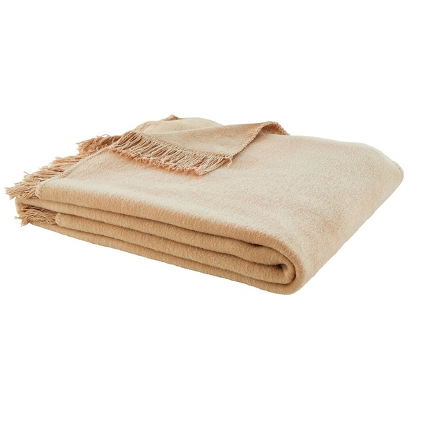 Ibena Solid Colored Cotton Blend Throw Blanket With Fringes