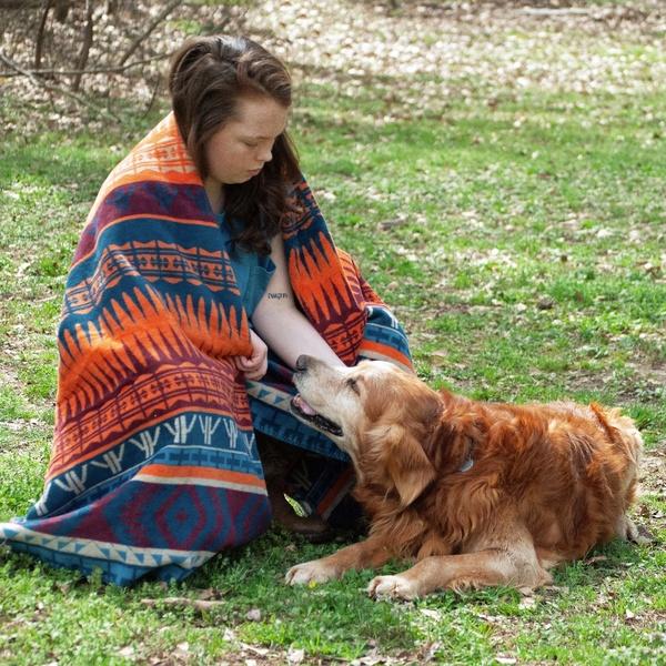 Ibena Southwestern Cotton Blend Velour Blanket Throw In Two Colors
