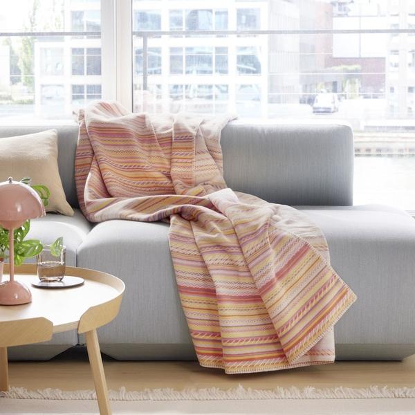 ibena Spring Flower Colored Fair Isle 100% Cotton Throw Blanket
