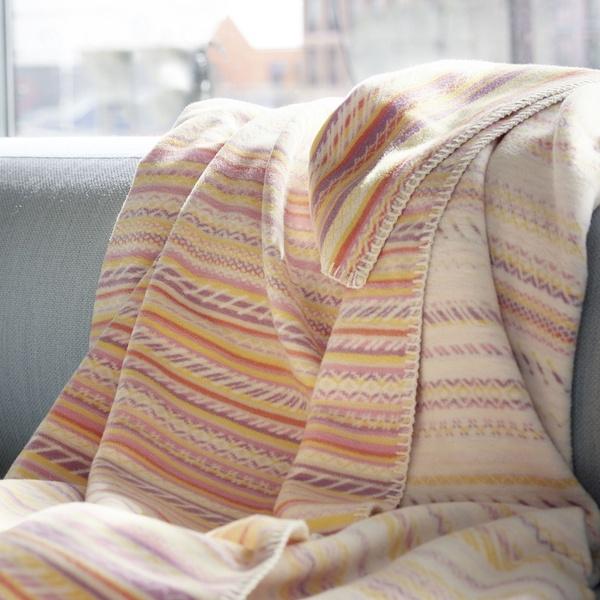 ibena Spring Flower Colored Fair Isle 100% Cotton Throw Blanket