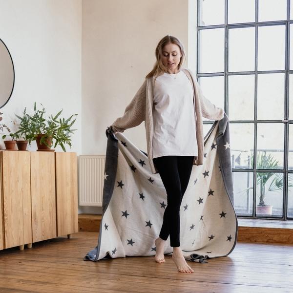 Ibena Star Pattern Reversible Soft Cotton Blend Blanket Throw