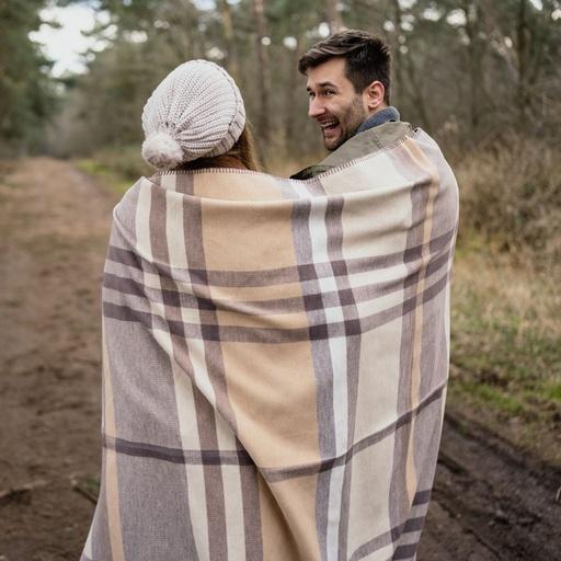 ibena Timeless Classic Plaid Neutral Beige Brown Throw Blanket