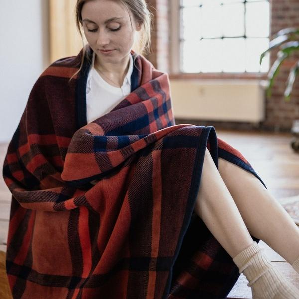 Ibena Timeless Colorful Cotton Blend Reversible Plaid Blanket Throw