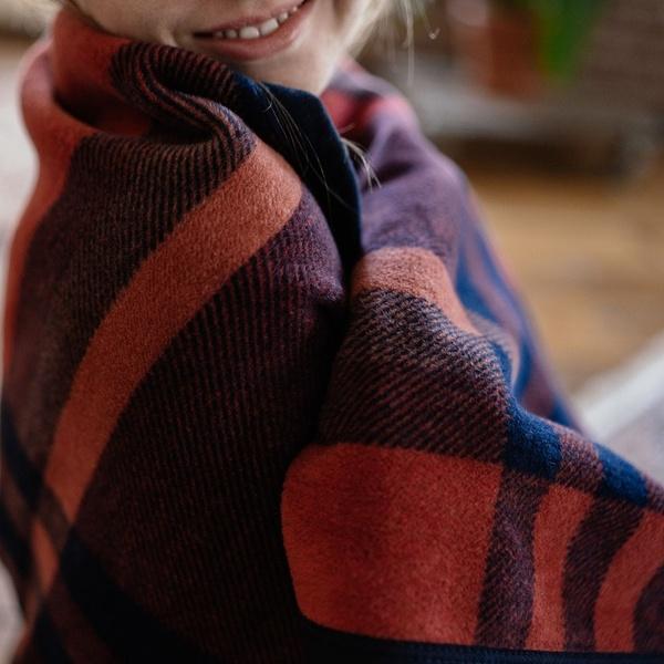 Ibena Timeless Colorful Cotton Blend Reversible Plaid Blanket Throw