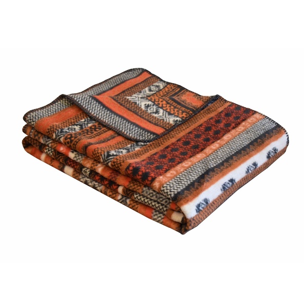 Ibena Traditional Orange Scottish Fair Isle Pattern Throw Blanket